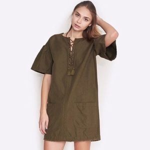 Ulla Johnson Cargo Dress Olive Green Lace Front Short Sleeve Size 0 $495
